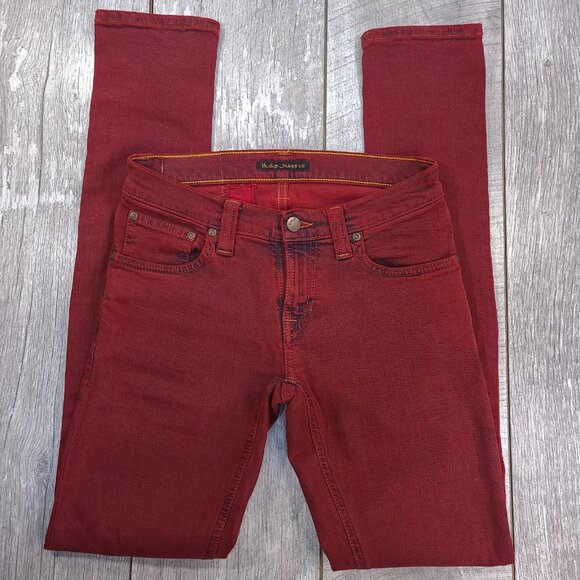 Nudie Jeans Women's 26x34 Red Tight Long John Skinny Leg Low Rise Denim Pants - Picture 4 of 10